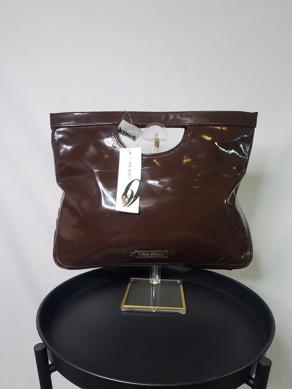 NWT Nine West Faux Brown Patent Leather Clutch